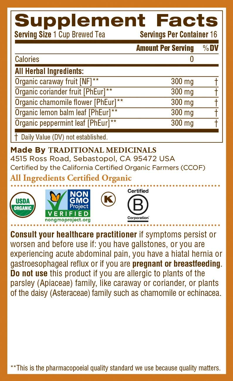 Traditional Medicinals Organic Gas Relief Chamomile Mint Herbal Tea, Relieves Gas & Bloating, (Pack Of 1) - 16 Tea Bags