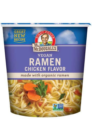 Dr. McDougalls Vegan Ramen Chicken Soup - Chicken Noodle Soup - Ramen Noodles - Instant Ramen Noodle Cups - Oil-Free Non-GMO Ra