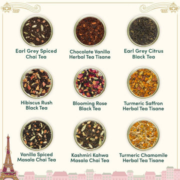 Vahdam, Weekend In Paris Tea Gift Set - 9 Assorted Teas | Travel Edition Gift Box | Natural Ingredients Luxury Tea Set | Gluten