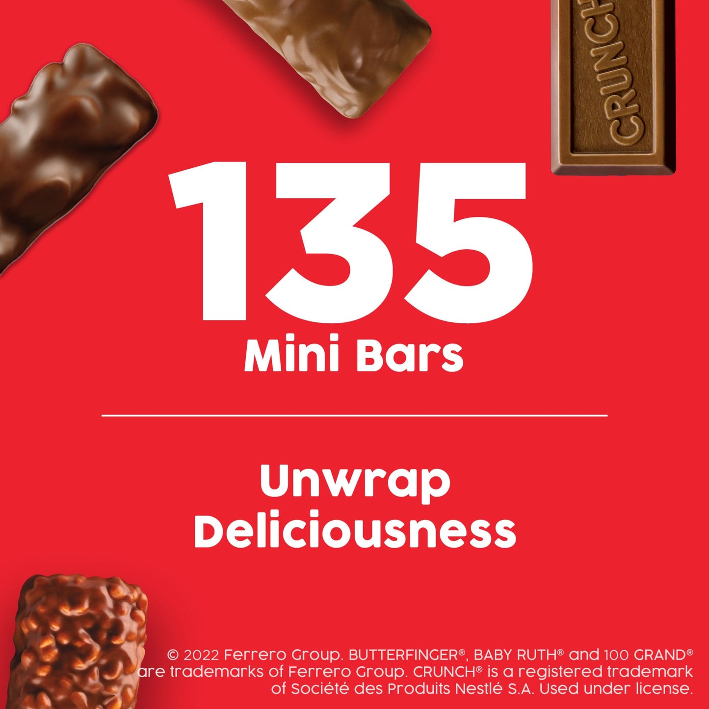 Butterfinger, Crunch, Baby Ruth And 100 Grand, Bulk 135 Pack, Assorted Minis Chocolate Candy Bars, Stocking Stuffers, 55.3 Oz