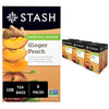 Stash Tea Ginger Peach Green Tea - Caffeinated, Non-GMO Project Verified enhanced Tea with No Artificial Ingredients, 18 Count (Pack of 6) - 108 Bags Total