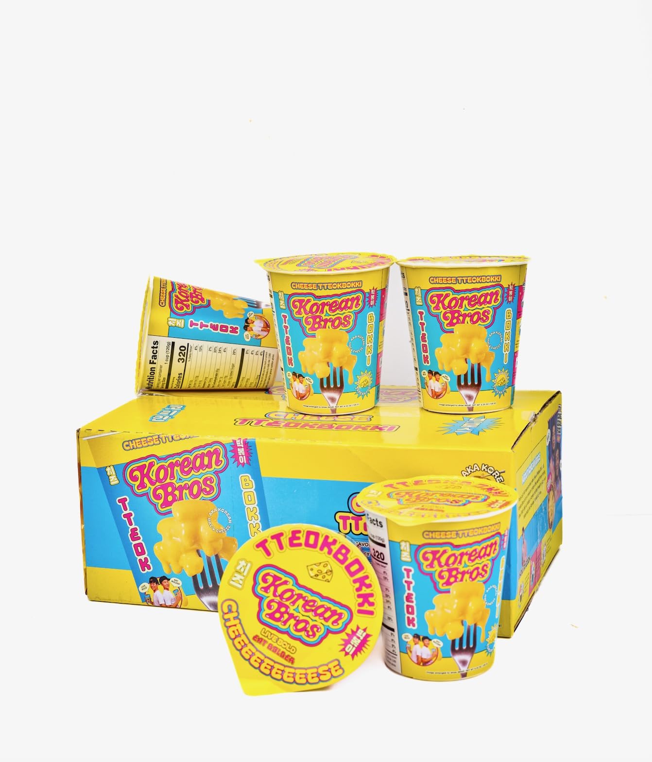 Korean Bros Cheese Tteokbokki Cups (6 Pack) - Instant Tteokbokki Rice Cakes, Korean Street-Style Snack or Meal
