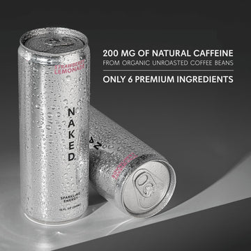 Naked Sparkling Energy Drink - Strawberry Lemonade Organic Caffeine Organic Lemon Juice Zero Sugar No Sucralose Naturally Sweetened Natural Energy Drinks Vegan Gluten-Free Non-GMO - 12oz Cans (Pack of 12)