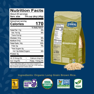 Lundberg Basmati Rice, Organic Long Grain Brown Rice - Non-Sticky, Fluffy Aromatic Rice, Healthy Food, Bulk Rice Grown in Califo