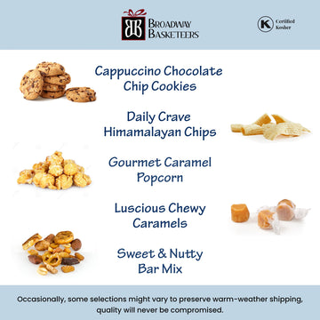 Broadway Basketeers Chocolate Food Gift Basket Tower Snack Gifts for Women, Men, Families, College, Delivery for Appreciation, T