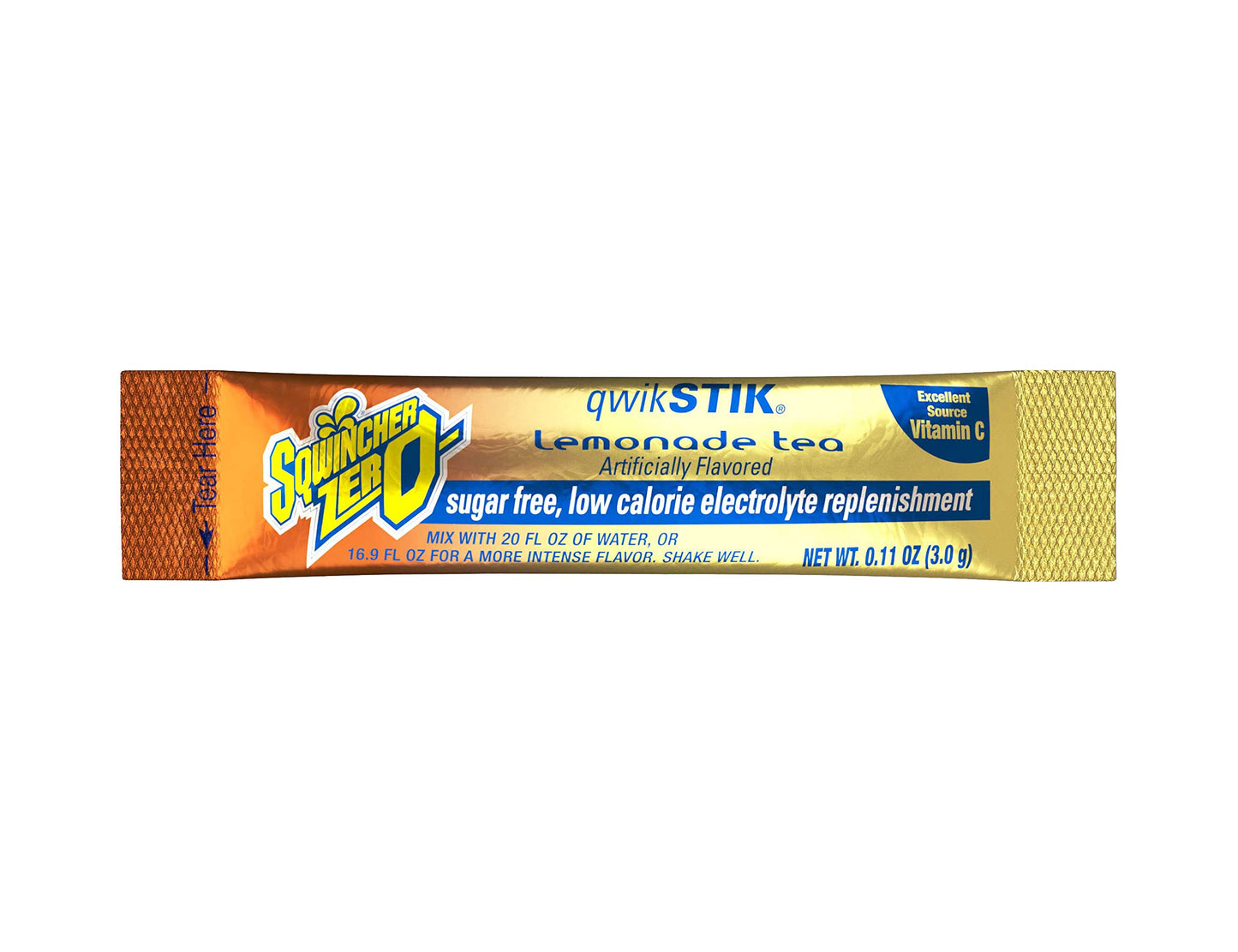 Sqwincher Zero Qwik Stik, Sugar Free, Low Calorie, Low Sodium Electrolyte Powder Hydration Drink Mix, Lemonade Tea, .11 0Z Packet (Pack Of 50)
