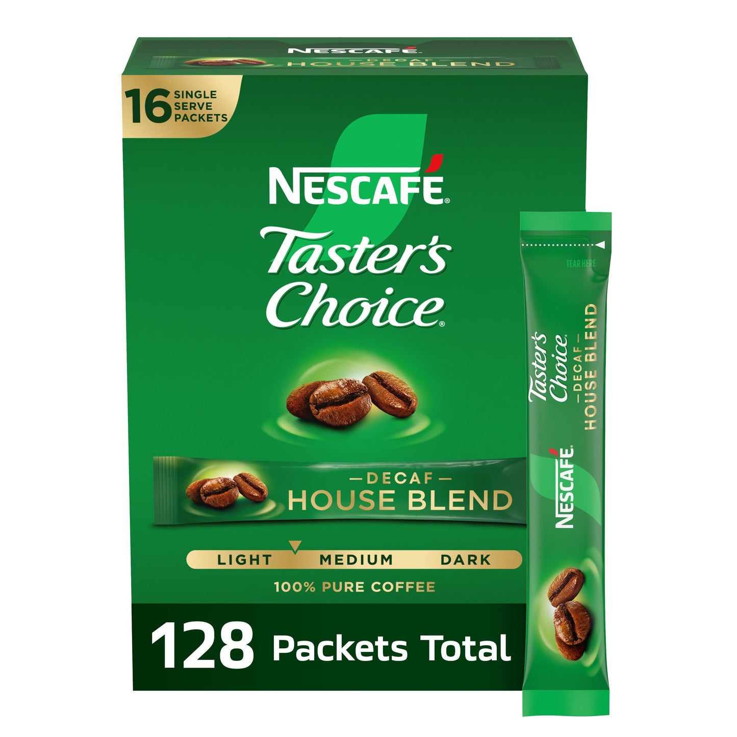 Nescaf? TasterS Choice Instant Coffee Packets Light Medium Roast Coffee Decaf House Blend 8 Boxes (128 Packets)