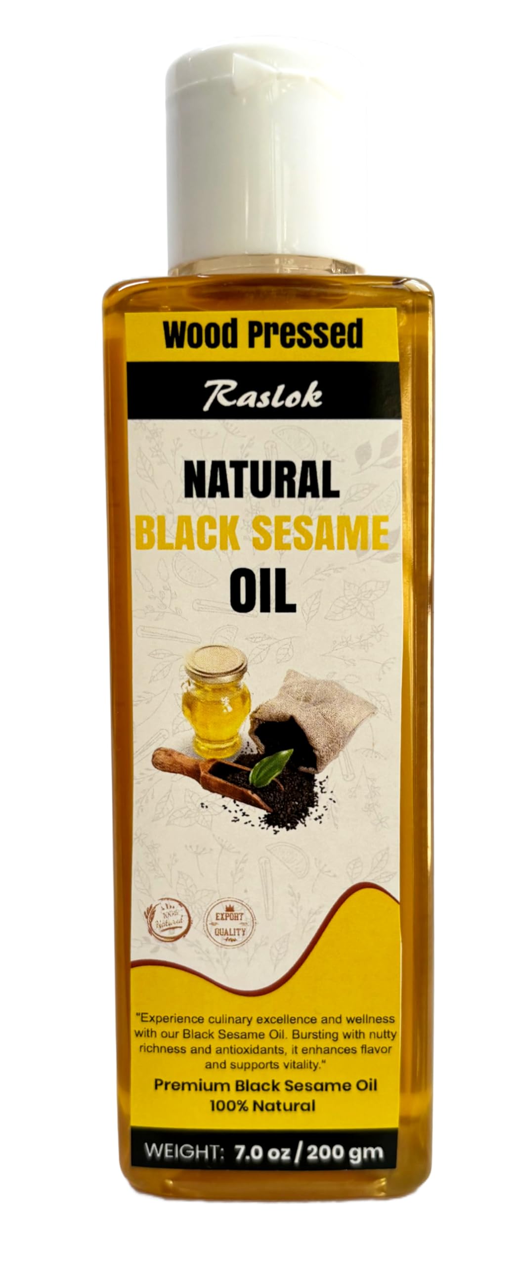 Raslok Pure Natural Black Sesame Oil | Wood Pressed (7, Ounces)