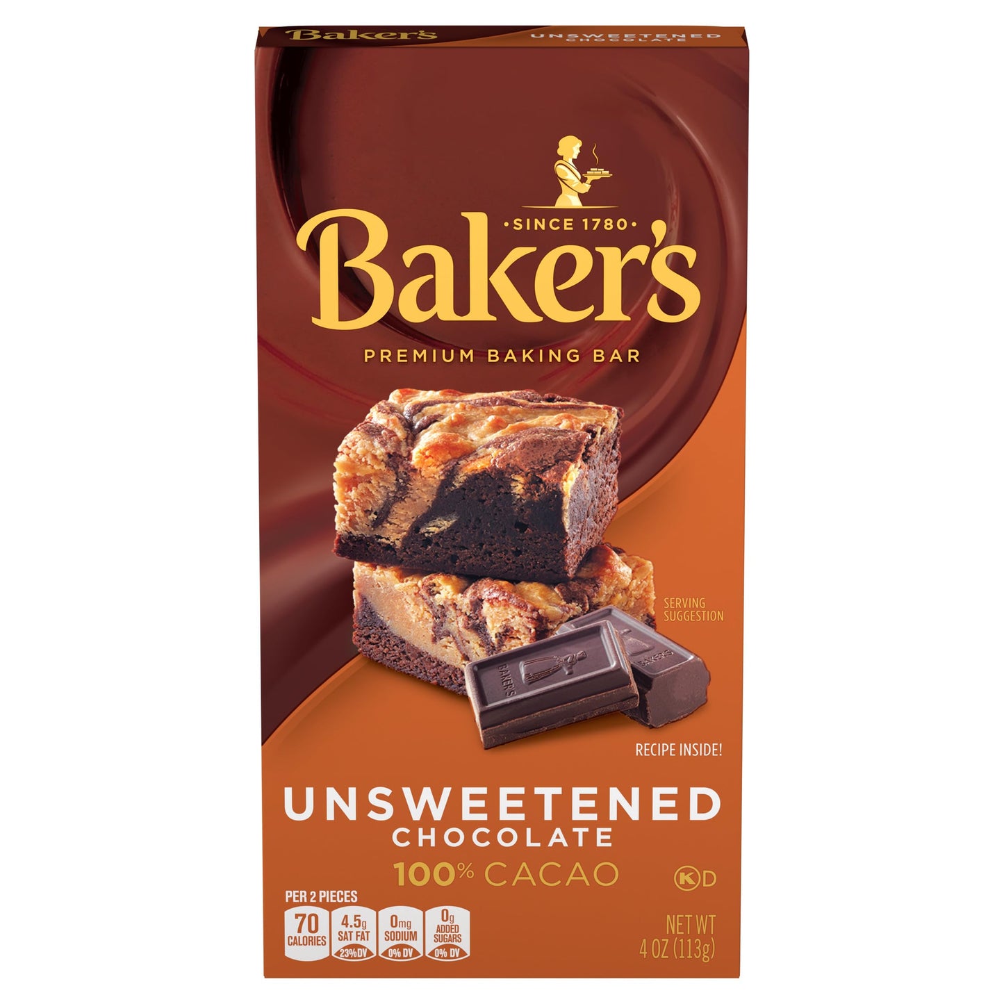 Bakers Unsweetened Chocolate enhanced Baking Bar with 100 % Cacao (4 oz Box)