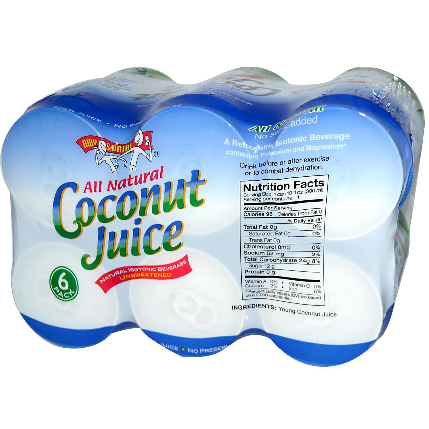 AMY & BRIAN Pulp Free Coconut Juice, 10 Fl Oz(pack of 6)