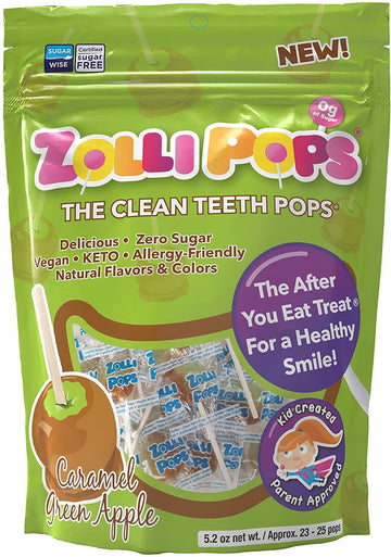 Zollipops Caramel & Green Apple, 10.4Oz, Sugar-Free, Allergy-Free, Vegan, Keto & Diabetic Friendly, Clean Teeth Candy