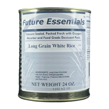 Future Essentials Long Grain White Rice, Uncooked - Case of 12 #2.5 Cans (24 oz Each, 18 lbs Total) - 25-Year Shelf Life - Shelf