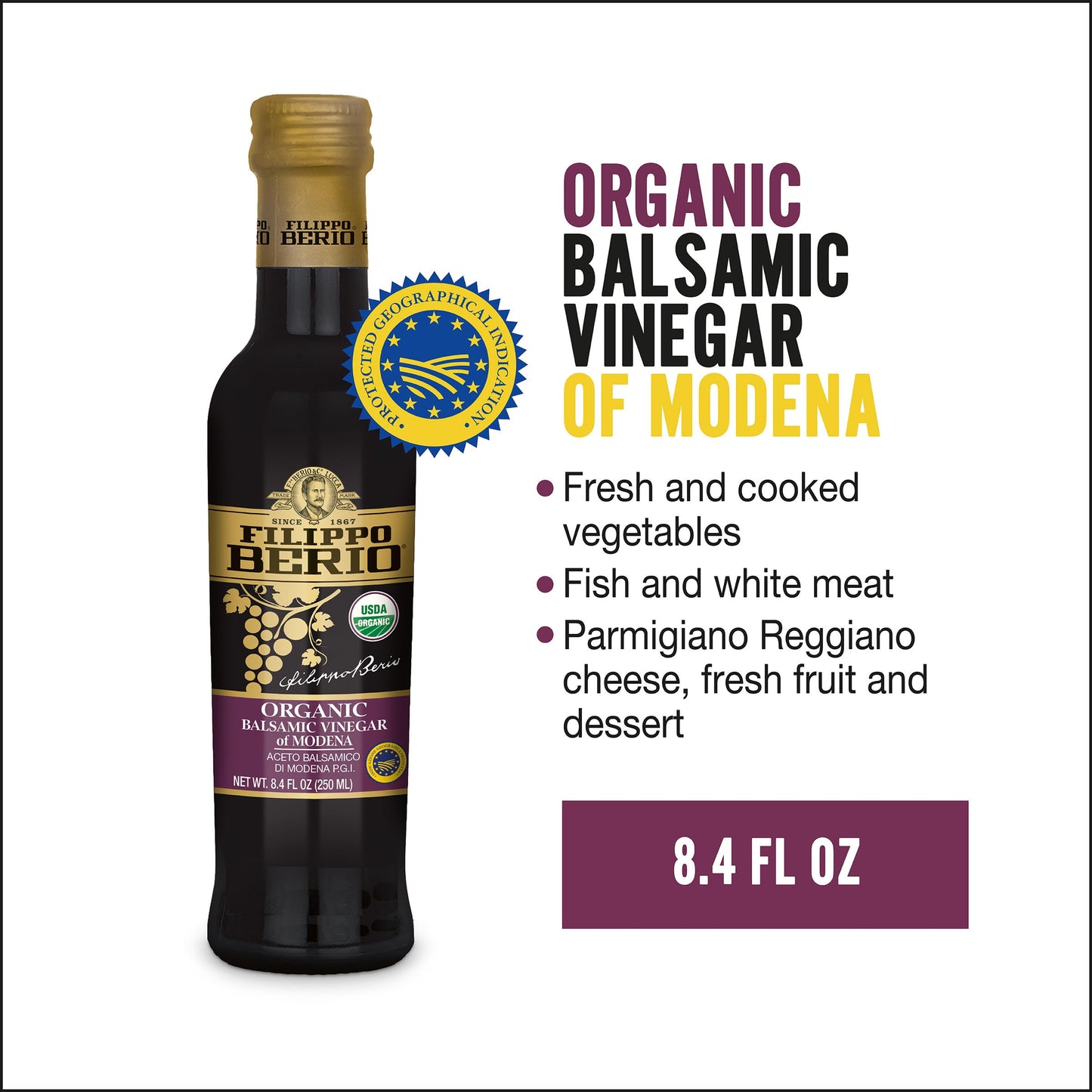 Filippo Berio Organic Balsamic Vinegar Of Modena 8.4 Fl. Oz. Glass Bottle