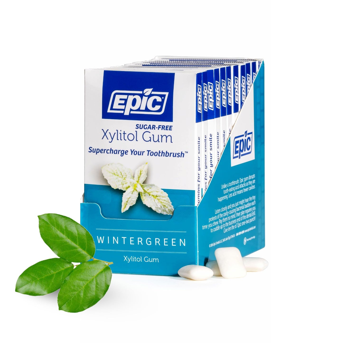 Epic 100% Xylitol Wintergreen Chewing Gum - Sugar Free Aspartame Free Dental Gum - Supports Oral Health & Fresh Breath - 12 Pieces (Pack Of 12)