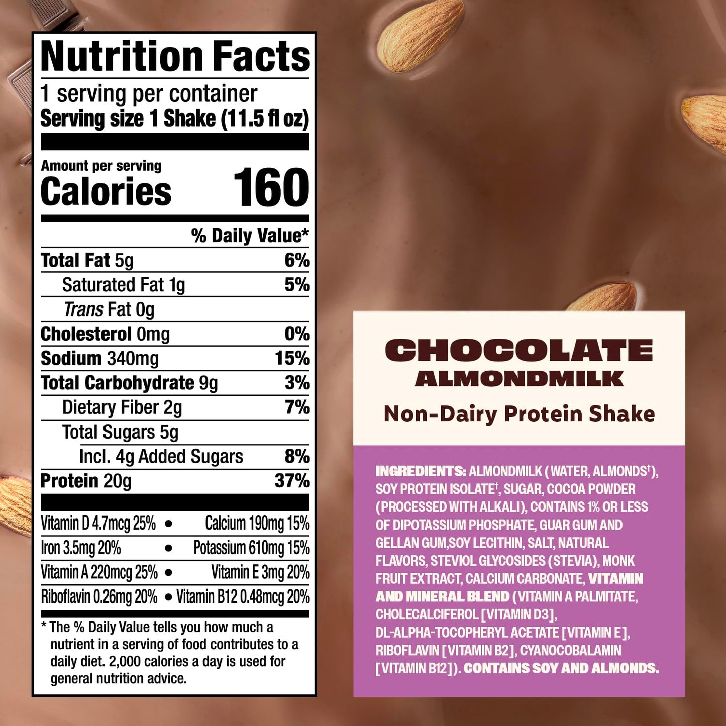 Premier Protein Almondmilk Plant Based Protein Shake 20g Protein 5g Sugar 11.5 Fl oz Chocolate 12 Count