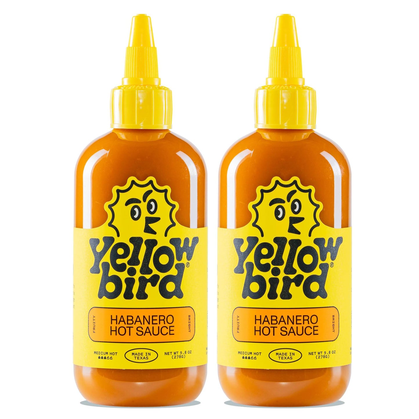 Yellowbird Classic Habanero Hot Sauce 9.8 oz. Pantry Size (Medium Hot | 2 Bottles | Made in Texas)