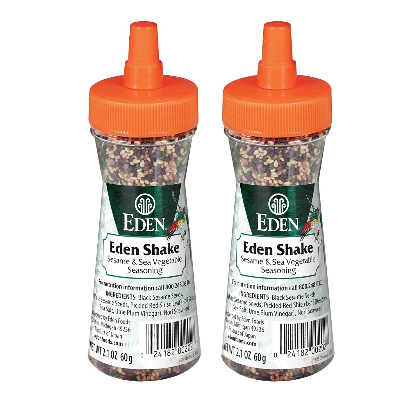 Eden Shake Furikake, Made In Japan, Rice Seasoning, No Sugar, Seaweed, Nori, Pickled Red Shiso Leaf, Black And White Sesame Seeds, Rice Topping, Onigiri, 2.1 Oz (2-Pack)