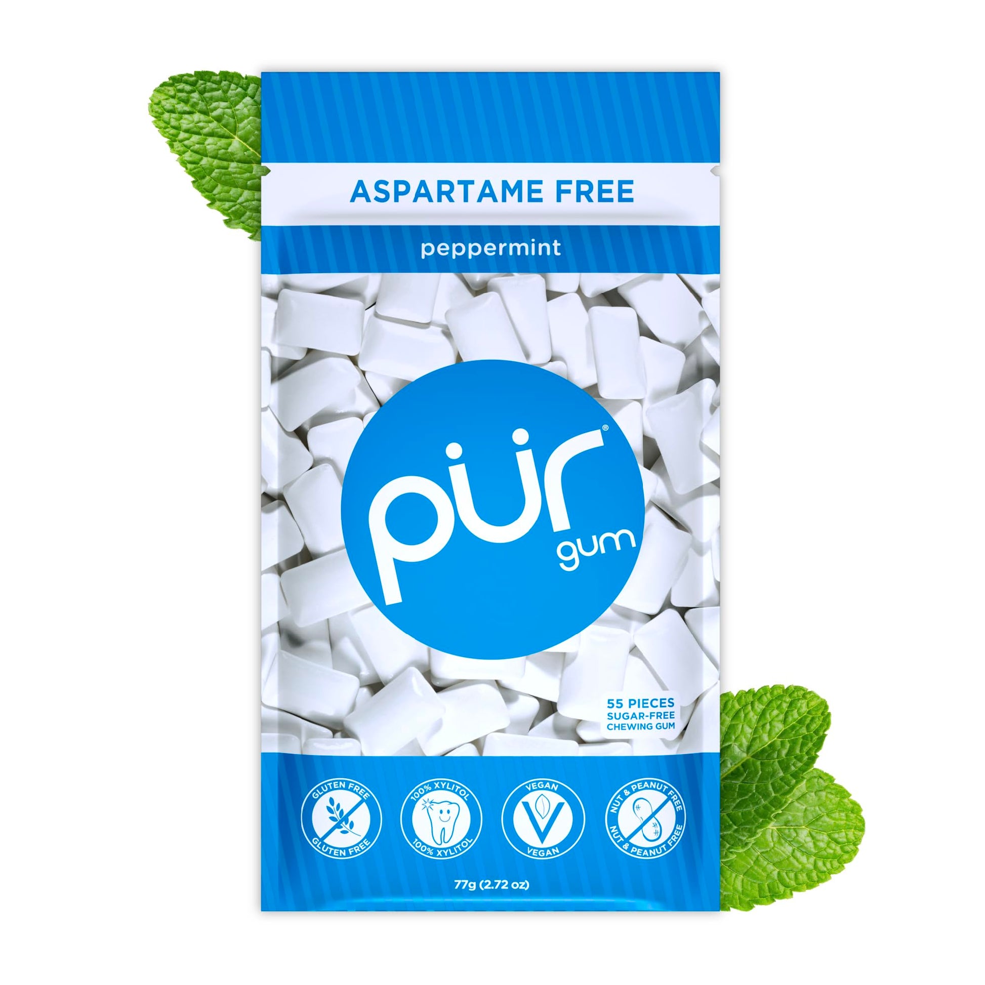 Pur Gum | Aspartame Free Chewing Gum | 100% Xylitol | Natural Peppermint Flavored Gum, 55 Pieces (Pack Of 1)