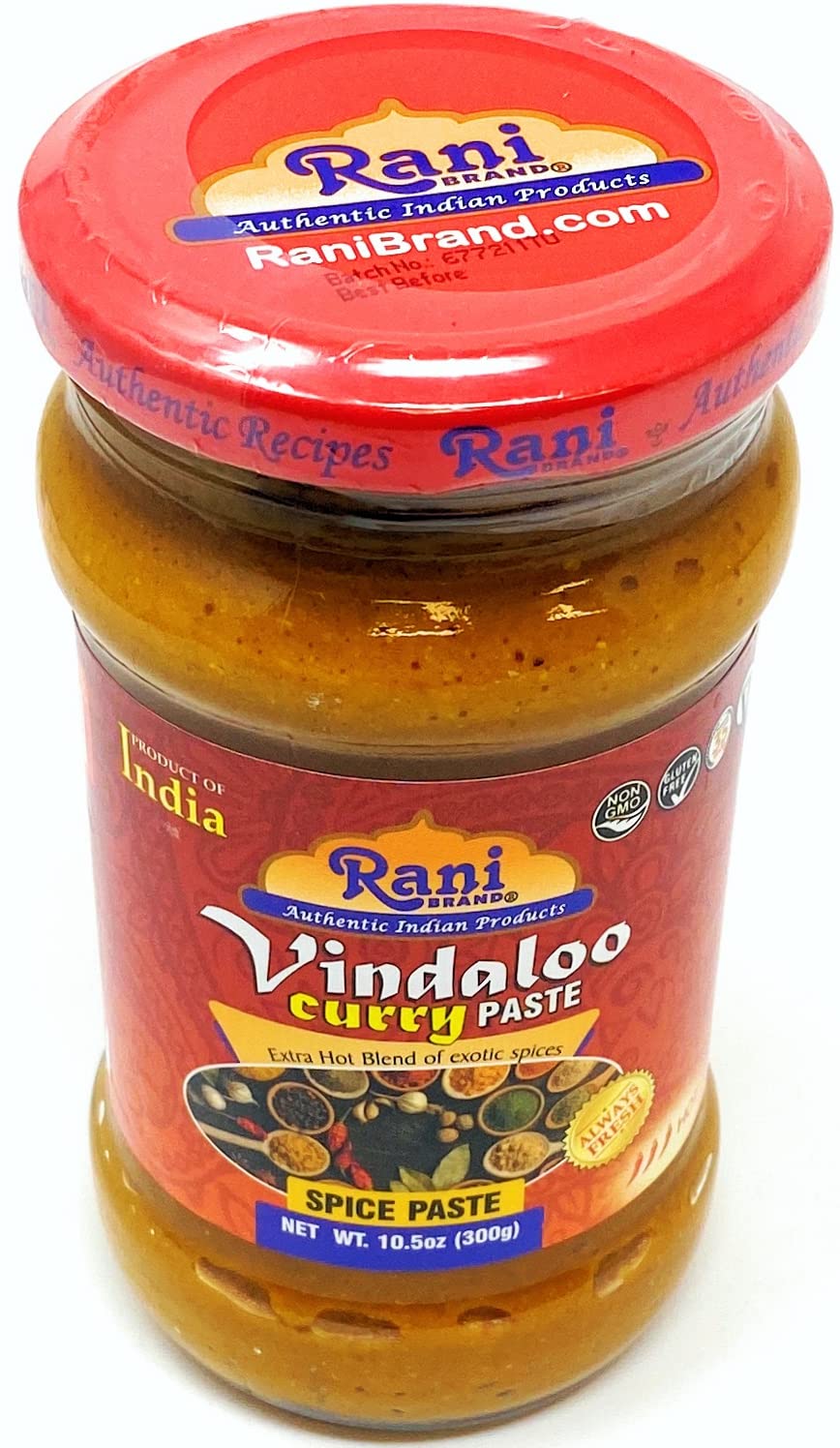 Rani Vindaloo Curry Cooking Spice Paste, Hot! 10.5Oz (300G) Glass Jar ~ No Colors | All Natural | Non-Gmo | Vegan | Gluten Free | Indian Origin