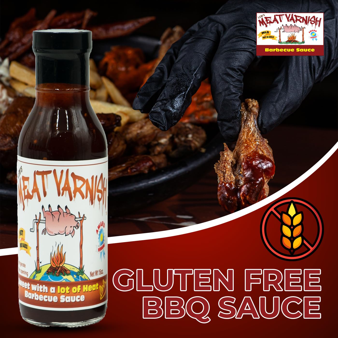 Lems Meat Varnish Sweet Hot BBQ Sauce - Gluten Free, Award Winning - 12 oz Bottle - Perfect for Grilling and smoky aroma - 2 Pack