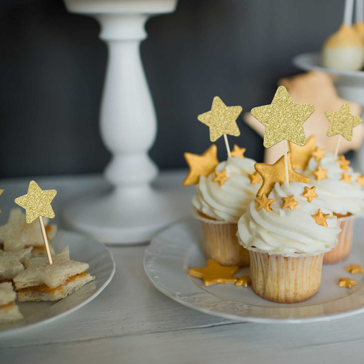 Gyufise 42Pcs Star Cupcake Toppers Gold Glitter Assembled Twinkle Star Cupcake Picks Wedding Engagement Bridal Shower Birthday P