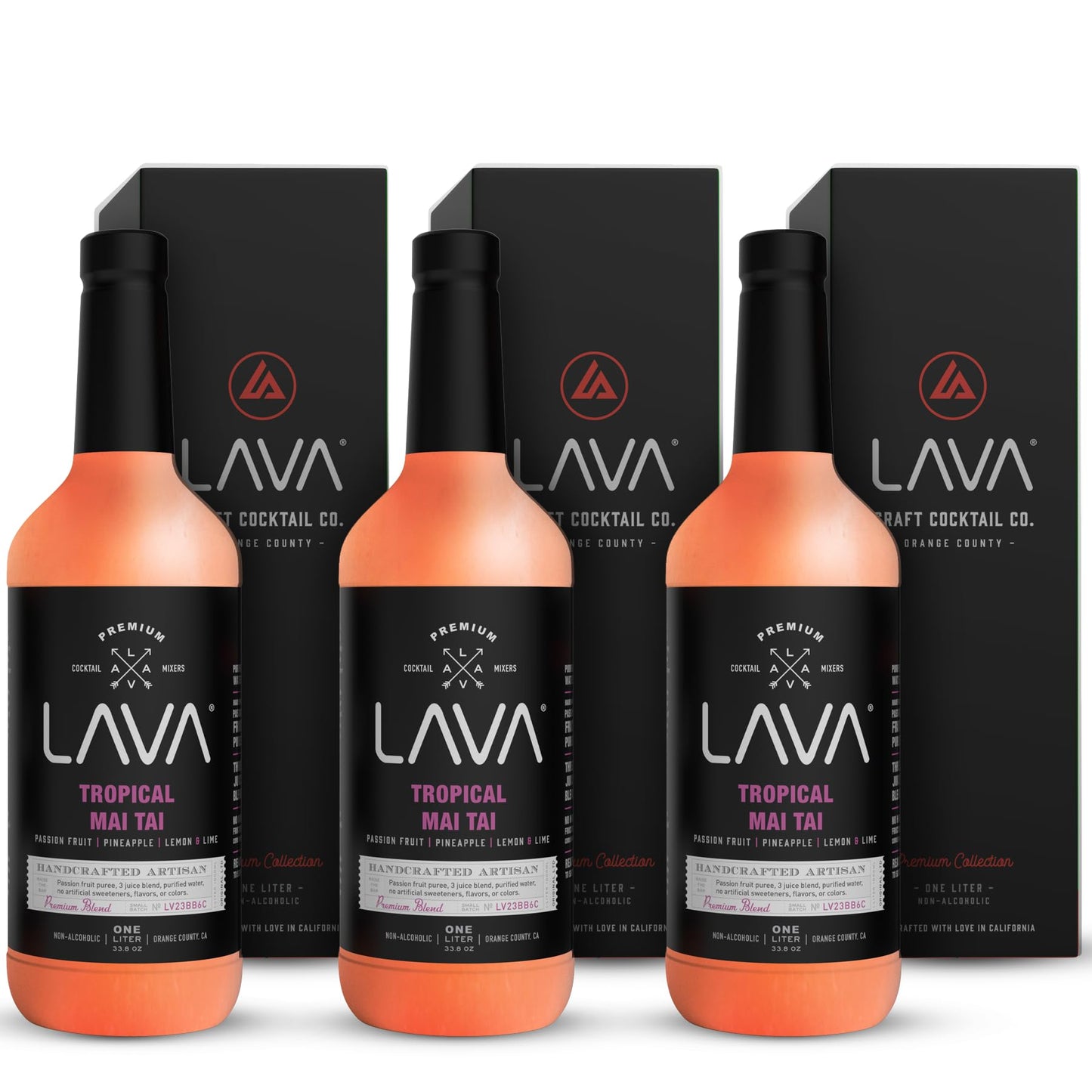 LAVA Tropical Mai Tai Cocktail Mix, 3 Pack, 33.8 Fl Oz Glass Bottles, Made with Real Fruit, No Artificial Sweeteners