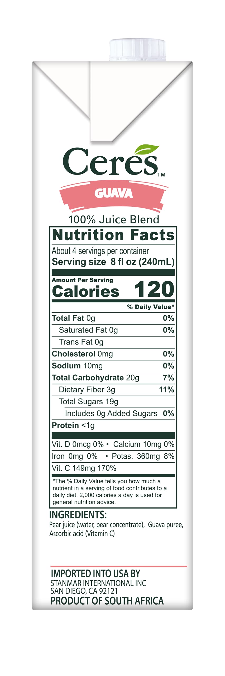 Ceres 100% Pure Fruit Juice Blend - Delicious Guava - Rich In Vitamin C, No Preservatives, Cholesterol Free, Gluten Free 33.8 Fl Oz (Pack Of 6)