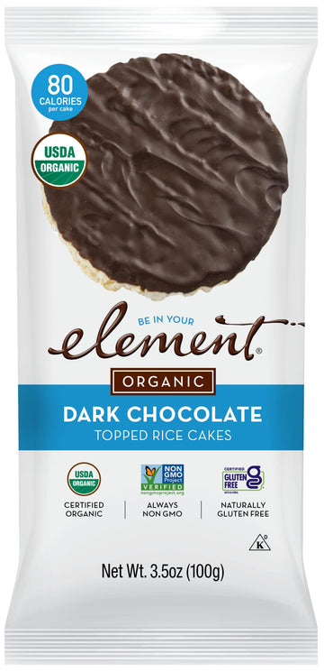 Element Snacks - Dark Chocolate Rice Cakes (Pack Of 8), All-Natural Rice, Organic Healthy Snacks For Kids Or Adults, Non Gmo, Ce