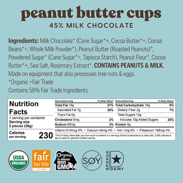 Theo Chocolate Organic Milk Chocolate Peanut Butter Cups,12 Pack