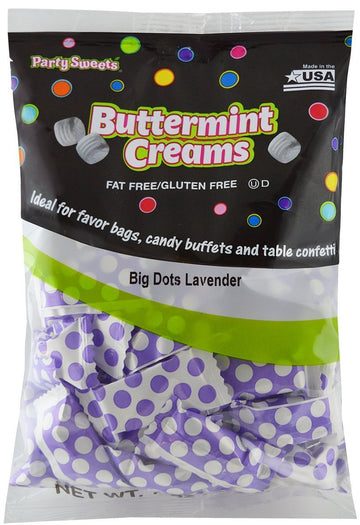Party Sweets Big Dots Lavender Buttermints By Hospitality Mints, Appx 300 Mints, 7-Ounce Bags (Pack Of 6), White