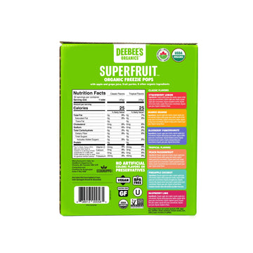 DeeBees Organics SuperFruit Freezie Variety Pack, 100% Real Fruit Freezer Pops, No Added Sugar, 50 Count