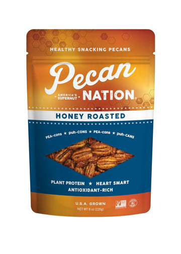 Pecan Nation Honey Roasted Georgia Pecans, 8 oz., Natural, No Preservatives, Anti-oxidant Rich, Non-GMO, Irresistible Healthy Sn
