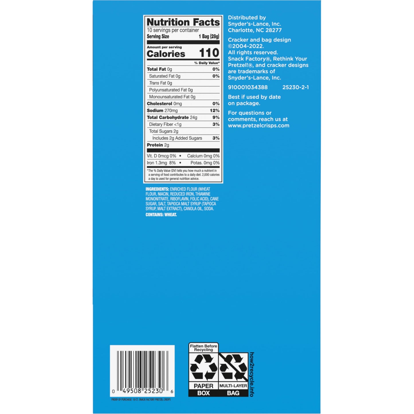 Snack Factory Pretzel Crisps, Original, 1 Oz Snack Bags, 10 Ct