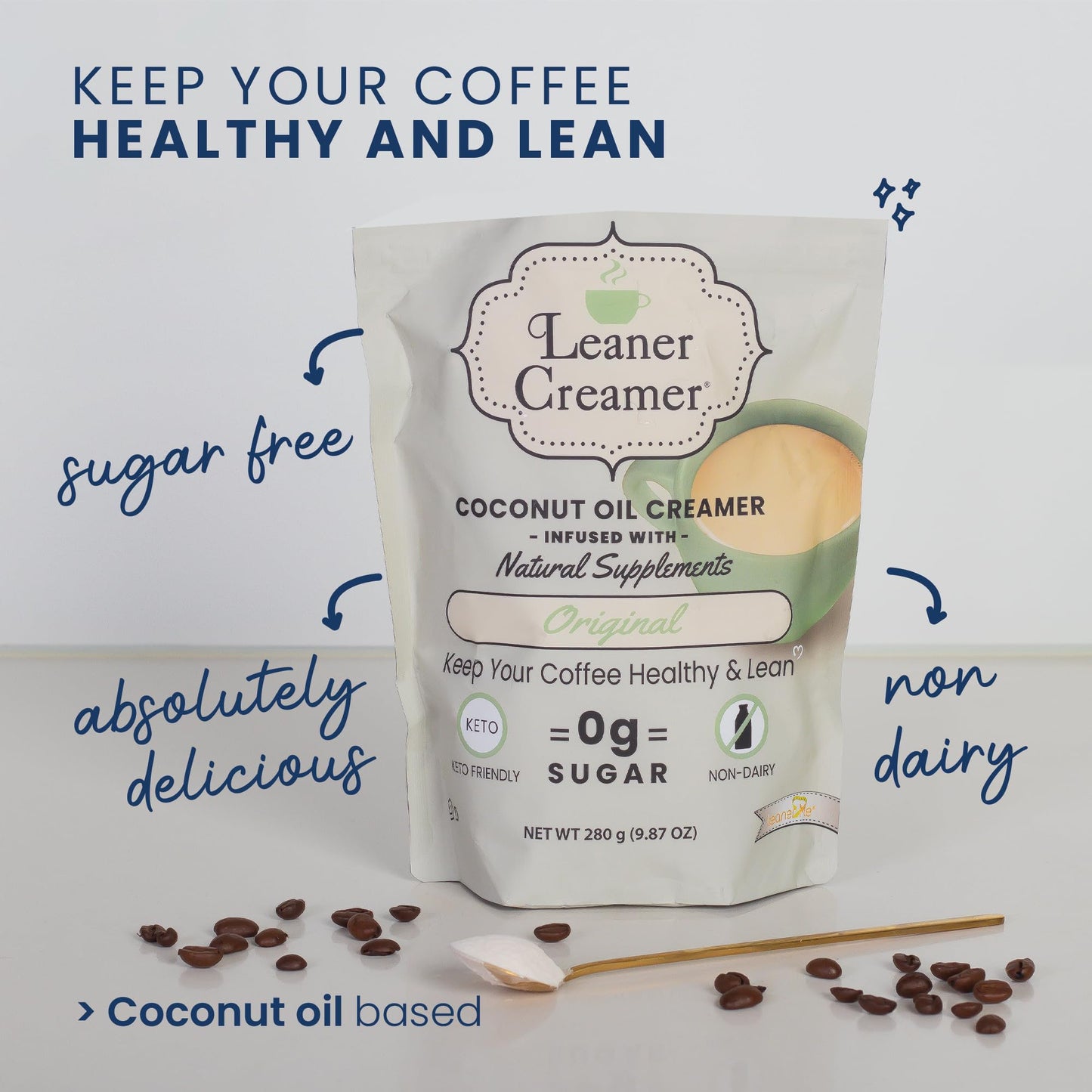 Leaner Coffee Creamer Coconut Oil Creamer, 280 Refill Pouch