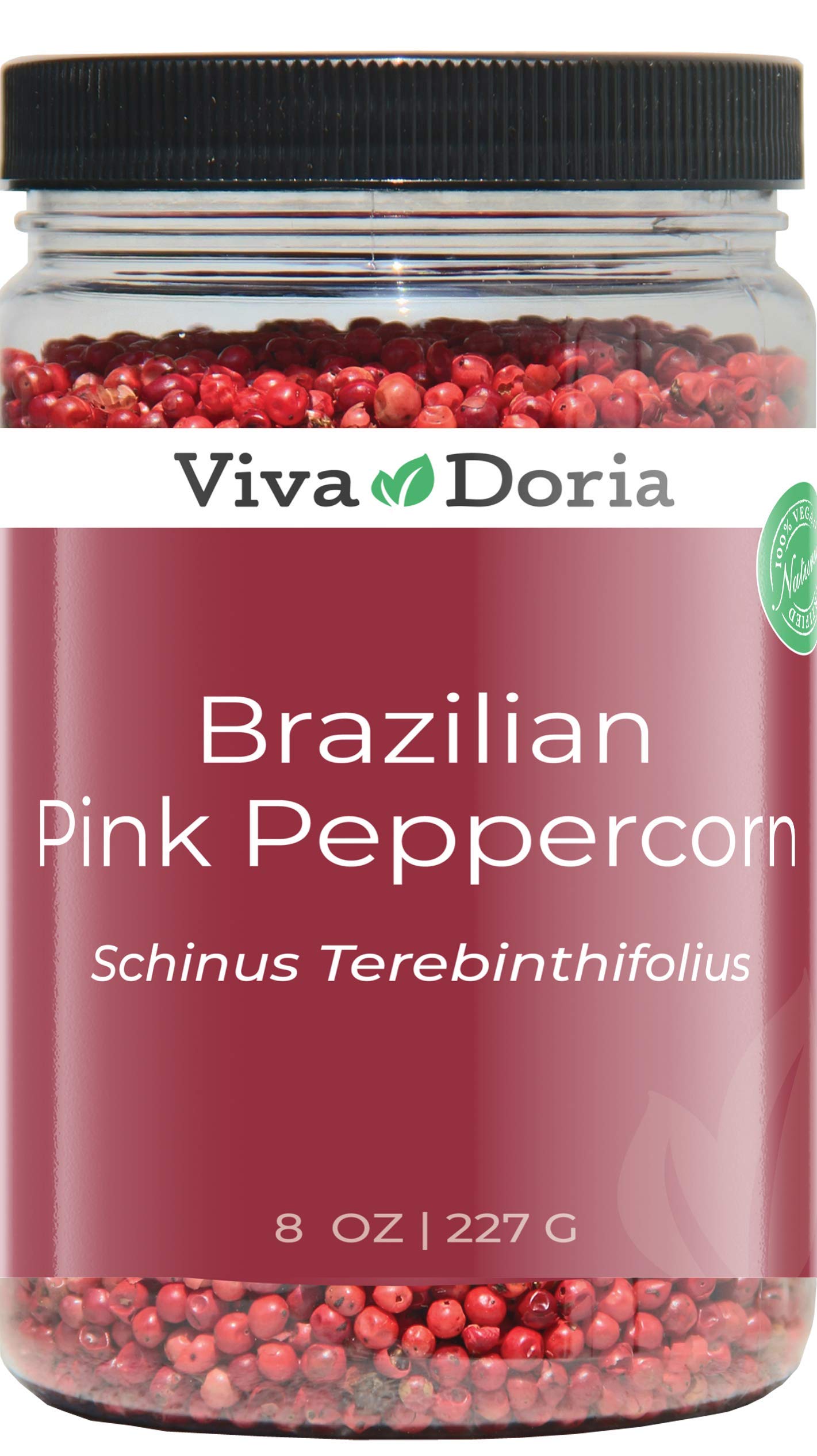 Viva Doria Brazilian Pink Peppercorns, Steam Sterilized Whole Pink Pepper, 8 Oz