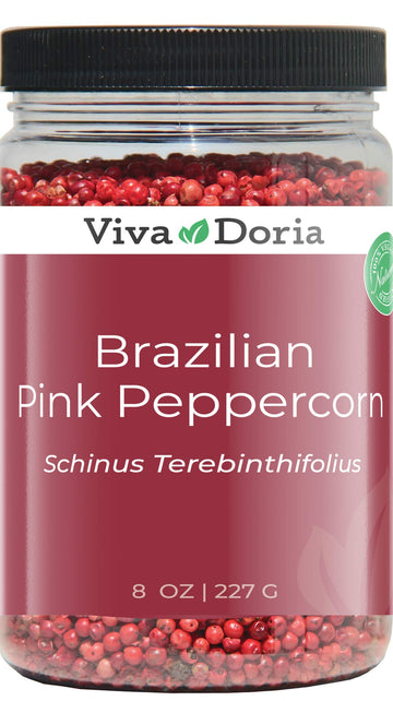 Viva Doria Brazilian Pink Peppercorns, Steam Sterilized Whole Pink Pepper, 8 Oz