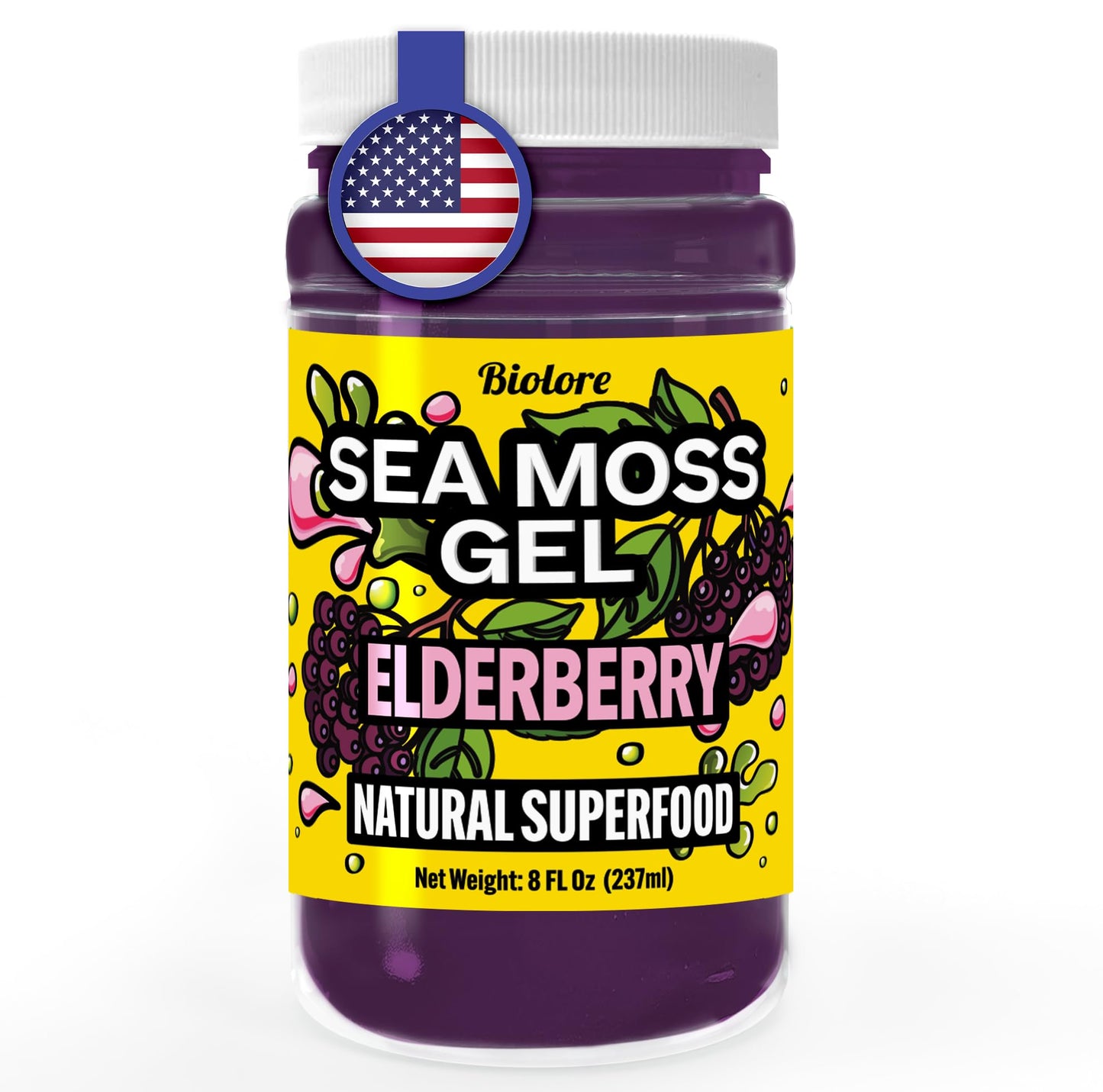 Biolore Sea Moss Gel Elderberry Made in USA Raw Wildcrafted Irish Seamoss Essential Vitamins Trace Minerals Vegan Superfood, Jam