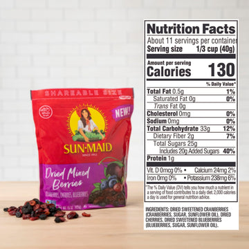 Sun-Maid Dried Mixed Berries - 15 oz Resealable Bag - Dried Cranberries, Cherries, Blueberries - Dried Fruit for School Snacks a