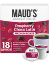 Maud's Raspberry Chocolate Flavored Coffee Pods, 18 ct, Medium Roast Flavored Coffee in Recyclable Single Serve Pods - 100% Arab