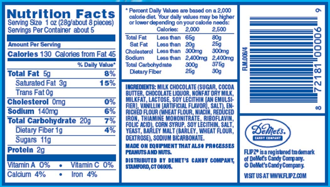 Demet'S Flipz Pretzels, Milk Chocolate, 5 Oz