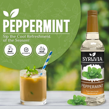 Syruvia Peppermint Syrup - Peppermint Coffee Syrup Flavor, 25.4 Fl Oz, Kosher, Gluten Free, Perfect For Coffee, Drinks, Soda, De