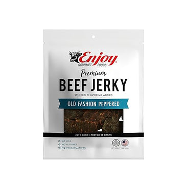Enjoy Beef Jerky Old Fashioned Peppered, All-Natural 3oz - High-Protein Snack, Pack of 1, Perfect for On-the-Go Enjoyment