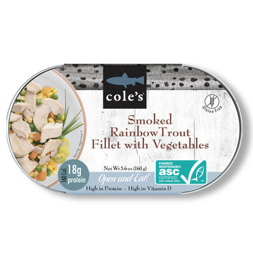 Coles Smoked Rainbow Trout Fillet with Vegetables, Ready to Eat Meal, 5.6 oz, 18g Protein, High in Vitamin D, Canned Fish