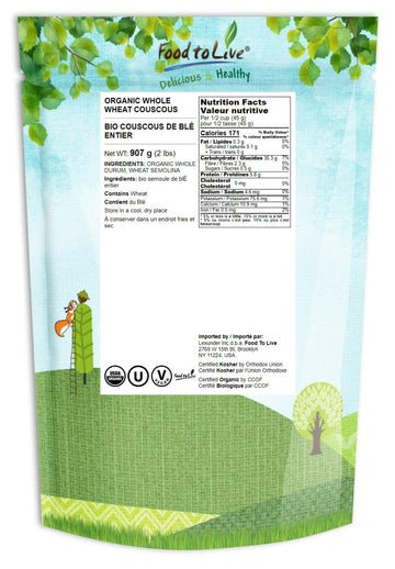 Food To Live Organic Whole Wheat Couscous, 2 Pounds - Non-Gmo, Kosher, Raw, Vegan, Bulk