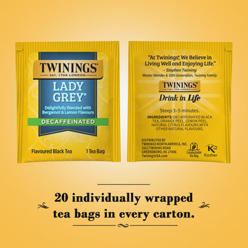 Twinings Tea Lady Grey Decaffeinated Tea - Delicate Citrusy Flavor And Uplifting Aroma, Decaf Black Tea Bags Individually Wrappe