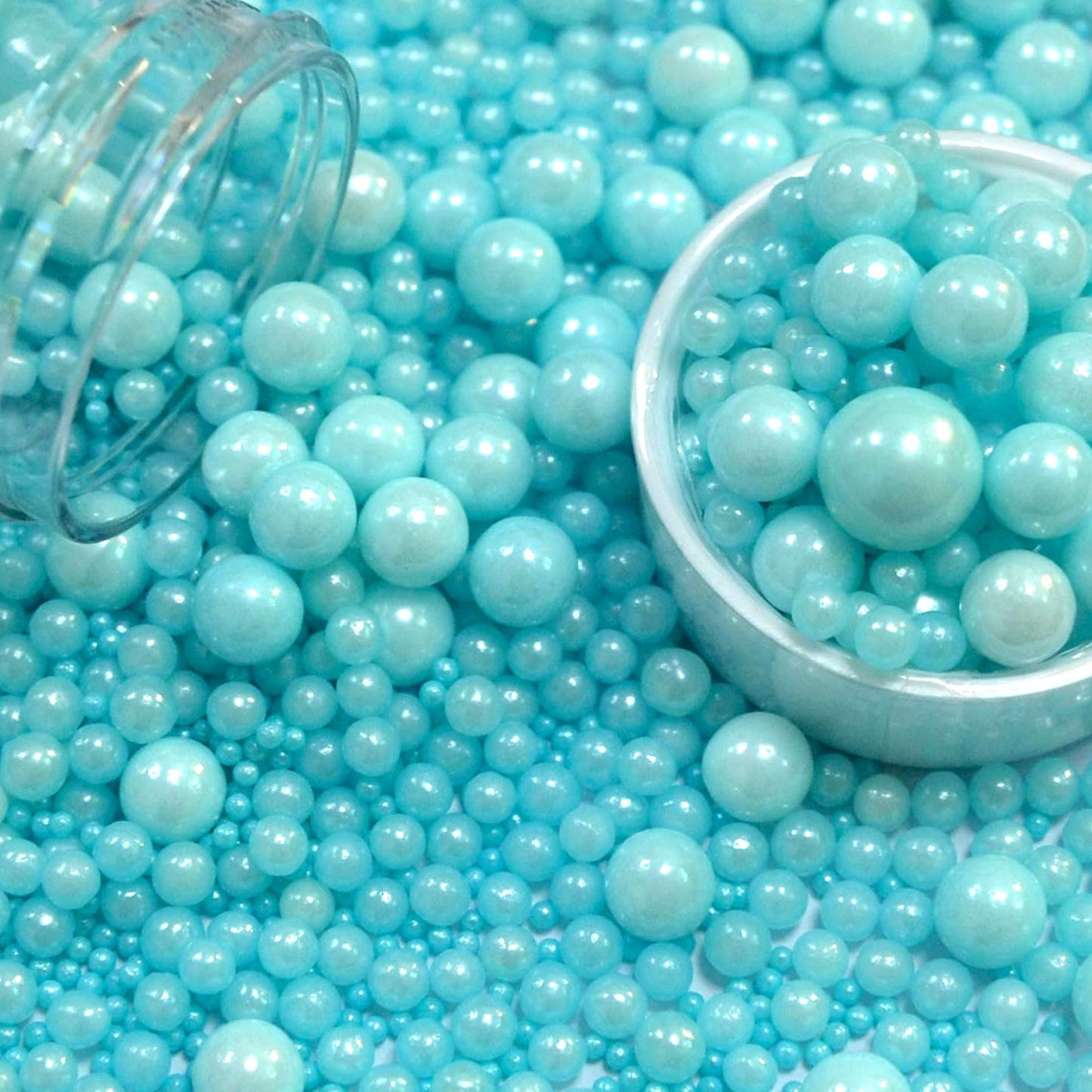 Light Blue Sprinkles Edible Pearls for Cake Decorating Blue Pearl Sprinkles 120G/ 4.23Ounce Cake Sprinkles Cupcake and Cake Topp