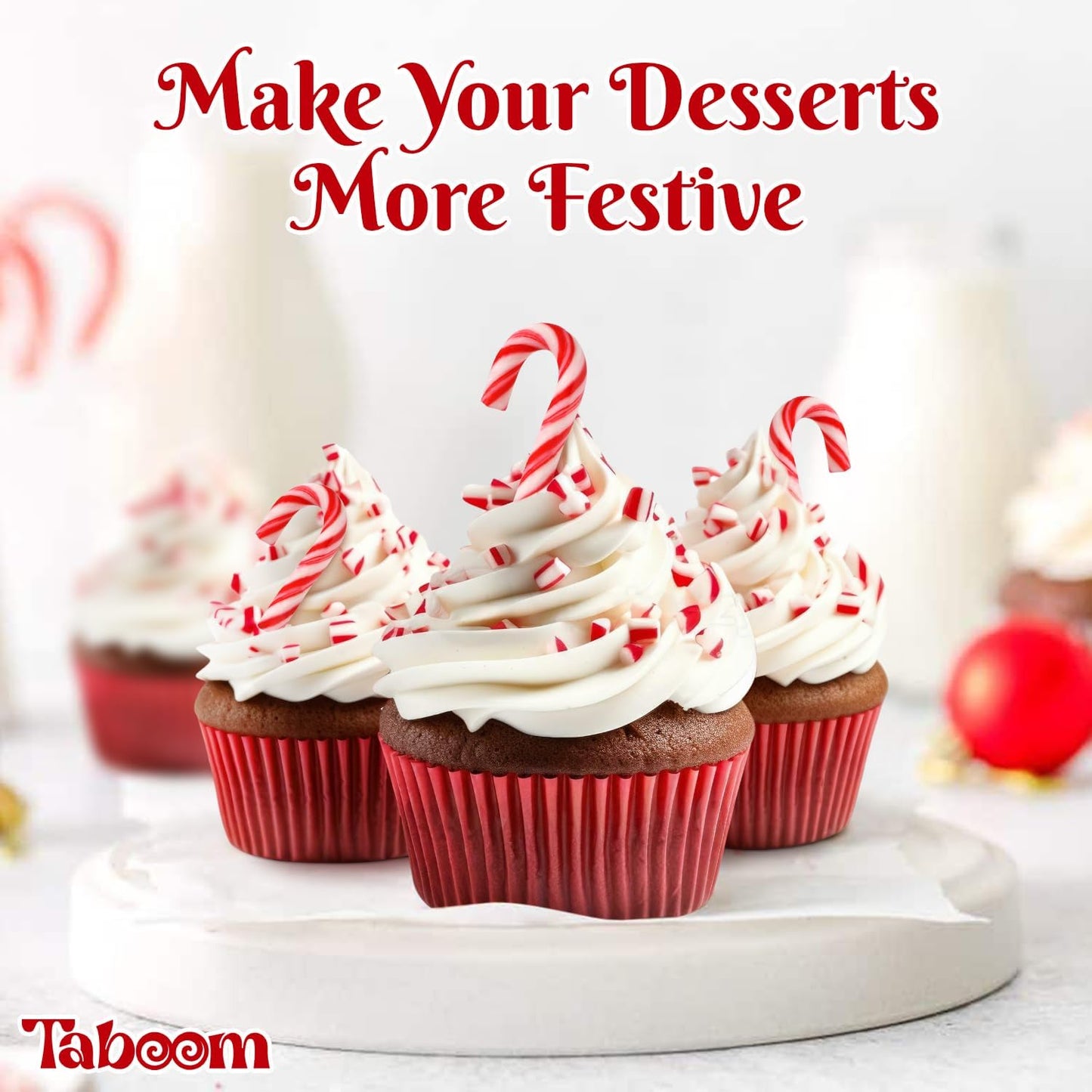 Taboom Mini Candy Canes - 100 Count Red & White Peppermint Candy for Holiday Gifts, Stocking Fillers & Party Favors