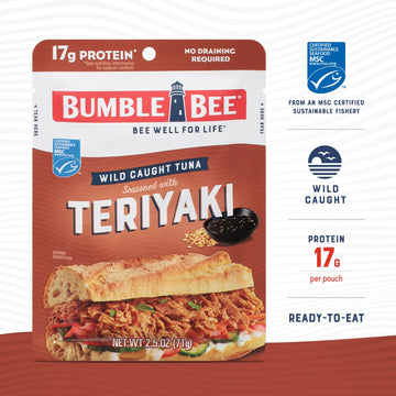 Bumble Bee Teriyaki Seasoned Tuna Pouches, 2.5 oz, Pack of 12, Wild Caught, 17g Protein per Serving