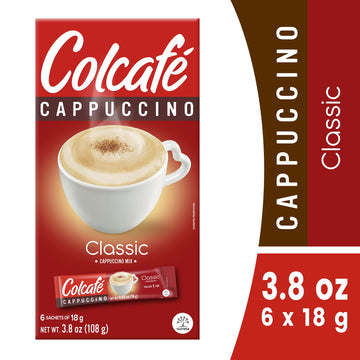 Colcaf Classic Cappuccino Instant Mix | Convenient & Portable Packs | 100% Colombian Coffee | Make Hot or Cold | 6 Count (Pack