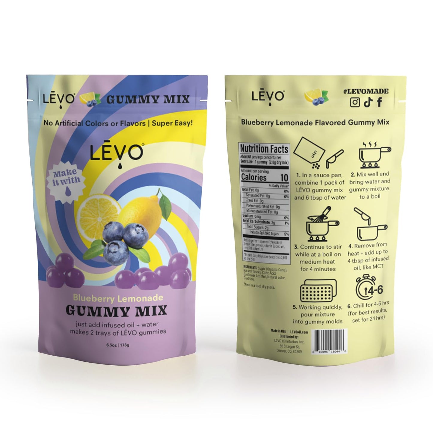 LEVO Gummy Mix - Blueberry Lemonade - Makes 64 Gummies - 6.3 Ounce Pack